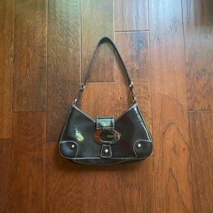 Vintage Black Shiny Leather Purse with Buckle Detail